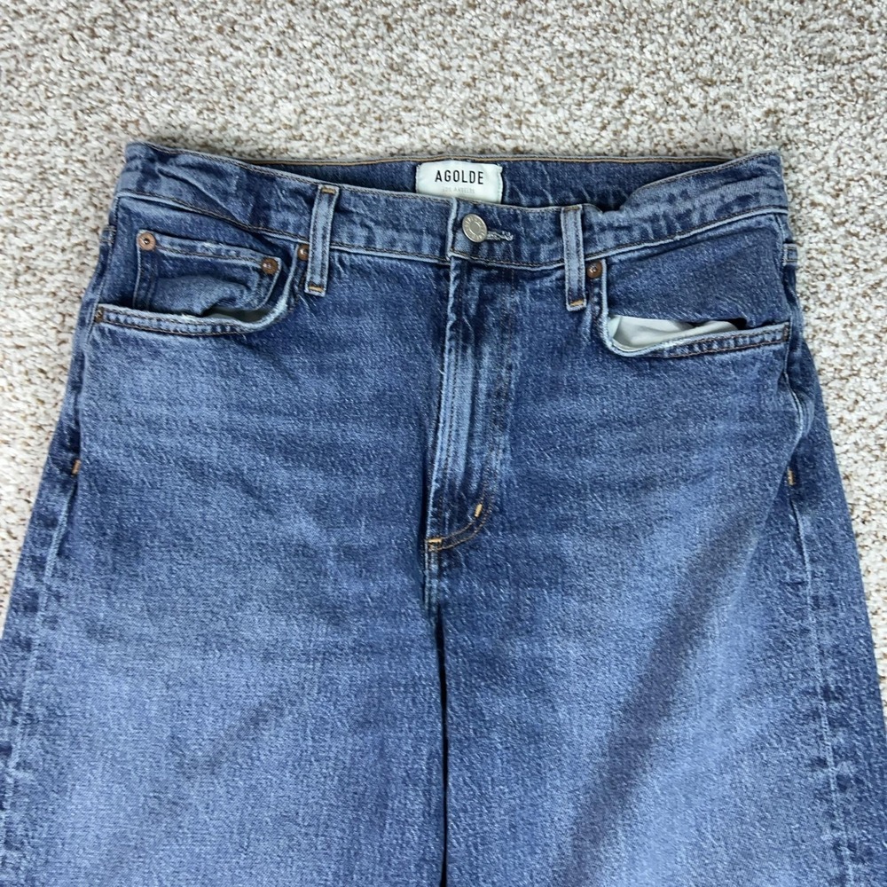 AGOLDE Womens Jeans 28 Blue High Rise Harper Wide Leg Straight Raw Hem Denim - Picture 2 of 11